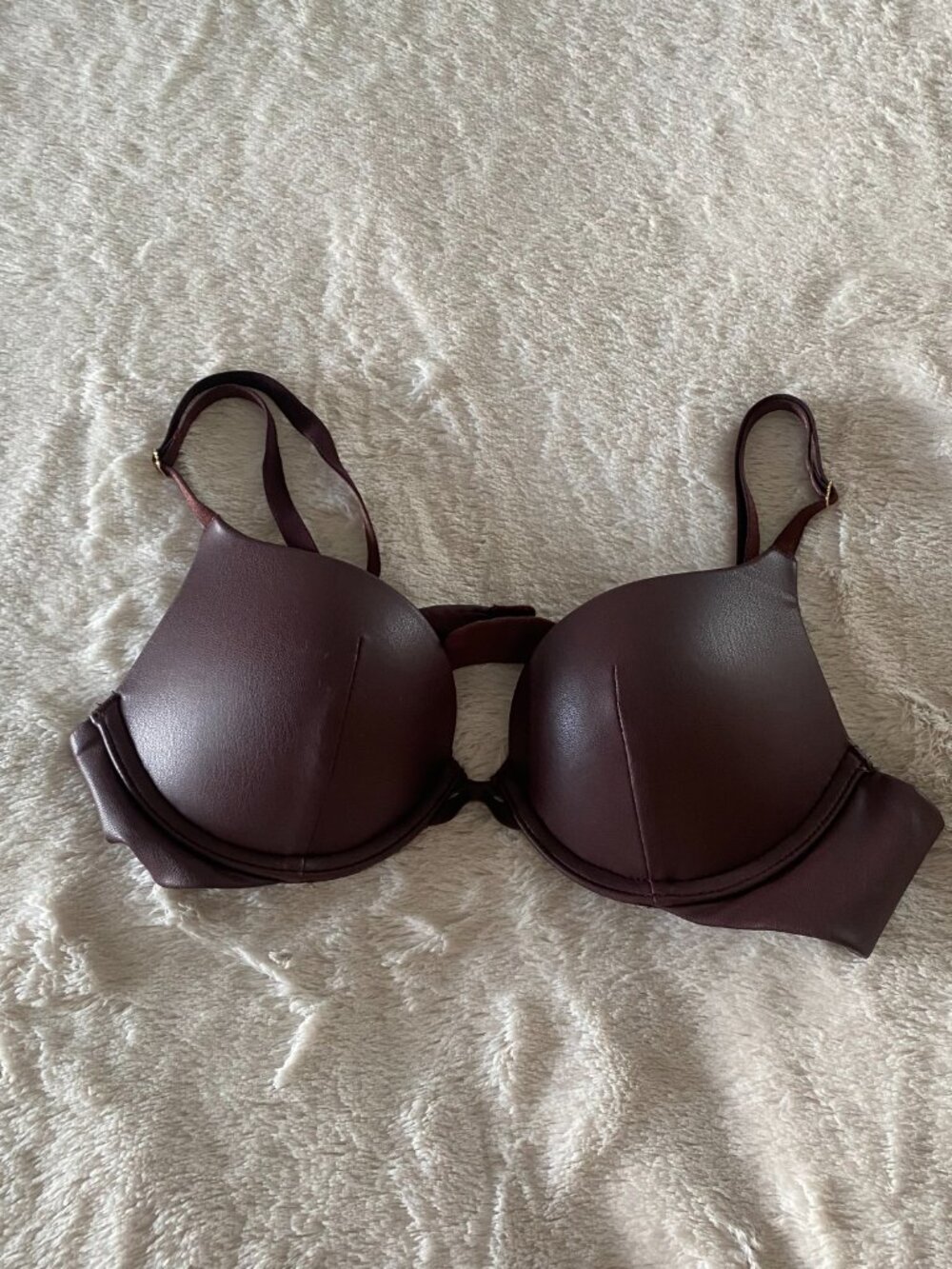 Victoria's Secret Faux Leather Bombshell Push-Up Bra 34A Burgundy/Brown